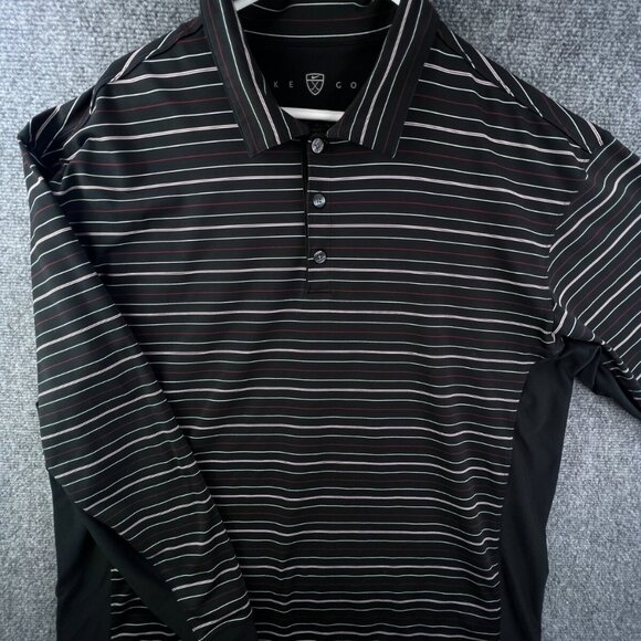 Nike Golf Mens Long Sleeve Stretch Spandex Polo Shirt XL Striped Black Red White - Picture 1 of 14